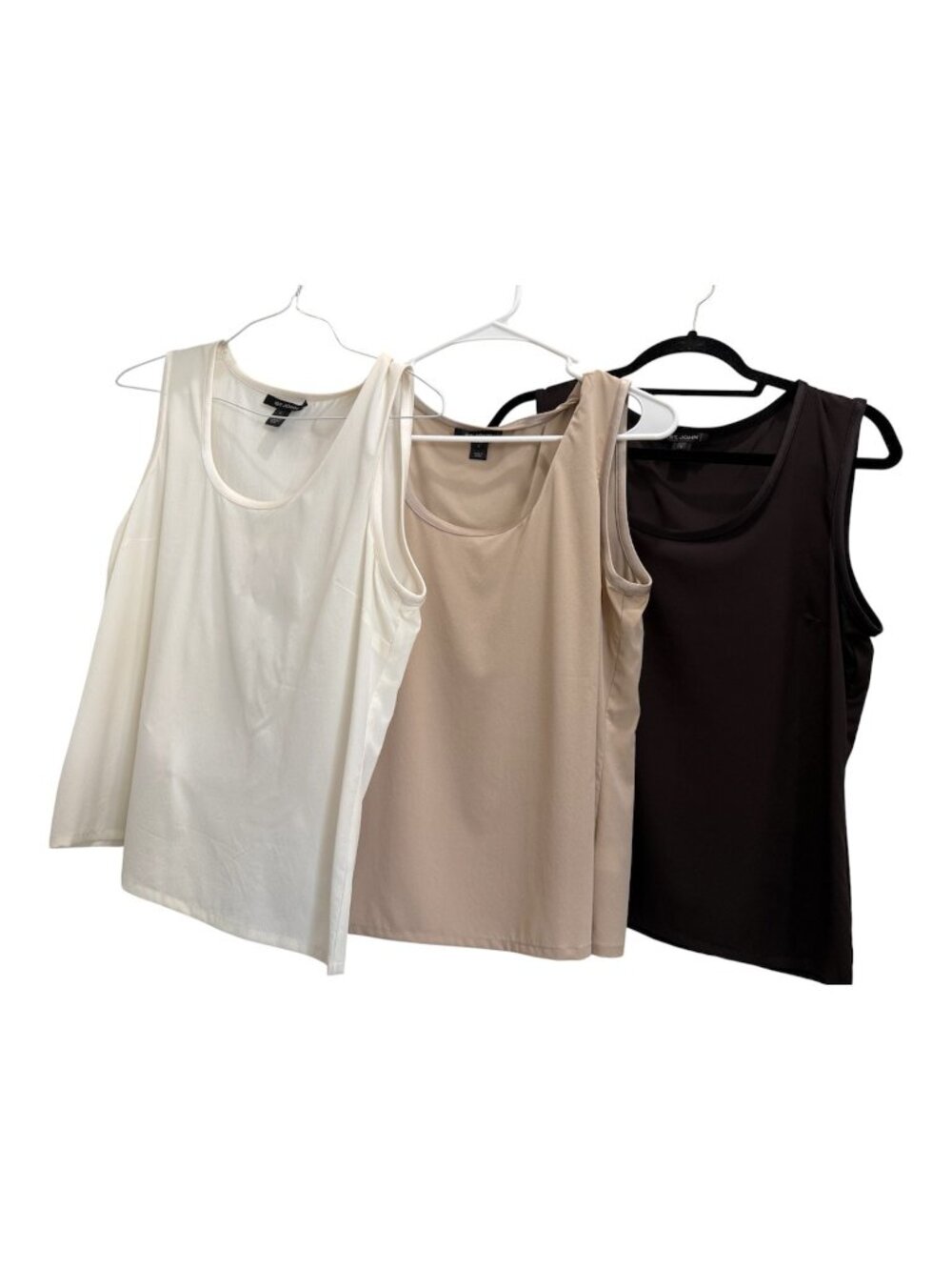 St John Lot 3 Tank Top Womens Sz 8 Tan Cream Black Silk Spandex Sleeveless Scoop